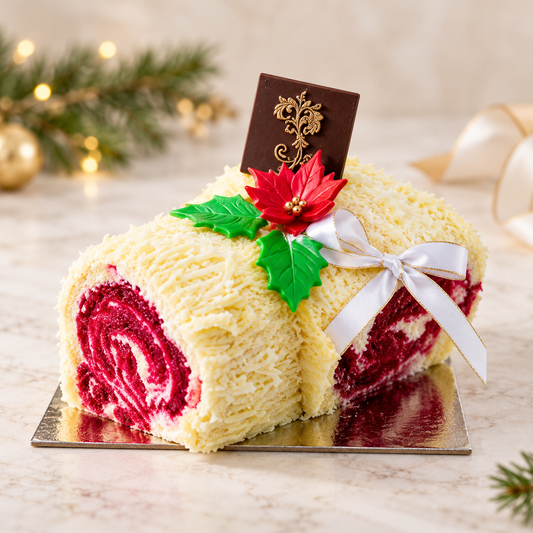 Red Velvet Yule Log Cake