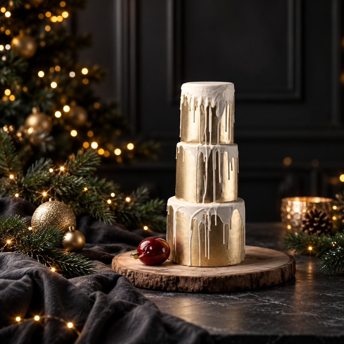 Silver Christmas Drip Centre Cake